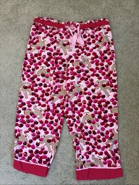 Nick & Nora Red Pink Sock Puppet Cherry Print Cotton Pajama Pants XXL Polka Dot